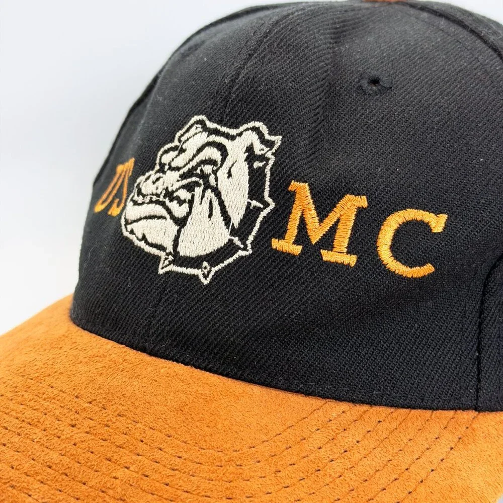 Vintage USMC Marine Corps Bulldog Snapback Hat Black & Tan